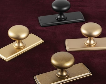 Champagne Bronze Cabinet Knob with Backplate - Vintage Dresser Drawer Knob