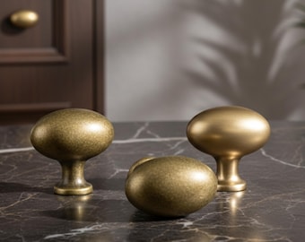 Antique Brass Oval Bar Pull: Retro Cabinet & Dresser Knob