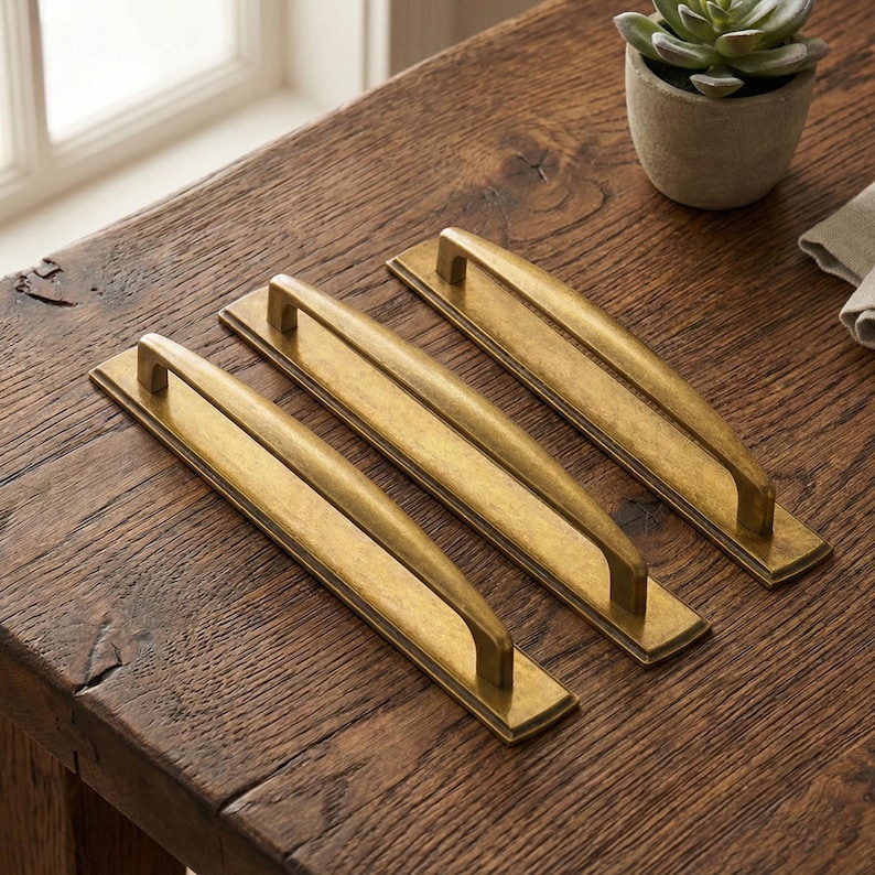 Art Deco Antique Brass Drawer Pull, Solid Zinc Kitchen Cabinet Handle ...