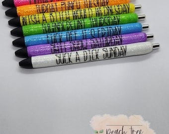 Glitter Swear Word Pens: Vulgar Days of the Week, Refillable InkJoy Gel Pens