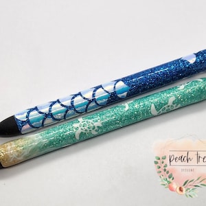 Beach Theme Glitter Pens  |  Papermate InkJoy Gel Pens 0.7mm  |  Glitter Gel Pen  |  Refillable Gel Pen  |  Gift  |  Epoxy Resin Pen