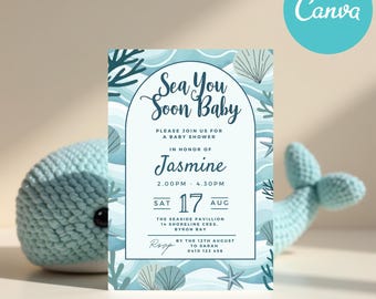 Sea You Soon Baby Shower Invitation: Ocean Theme Evite (Digital Download)