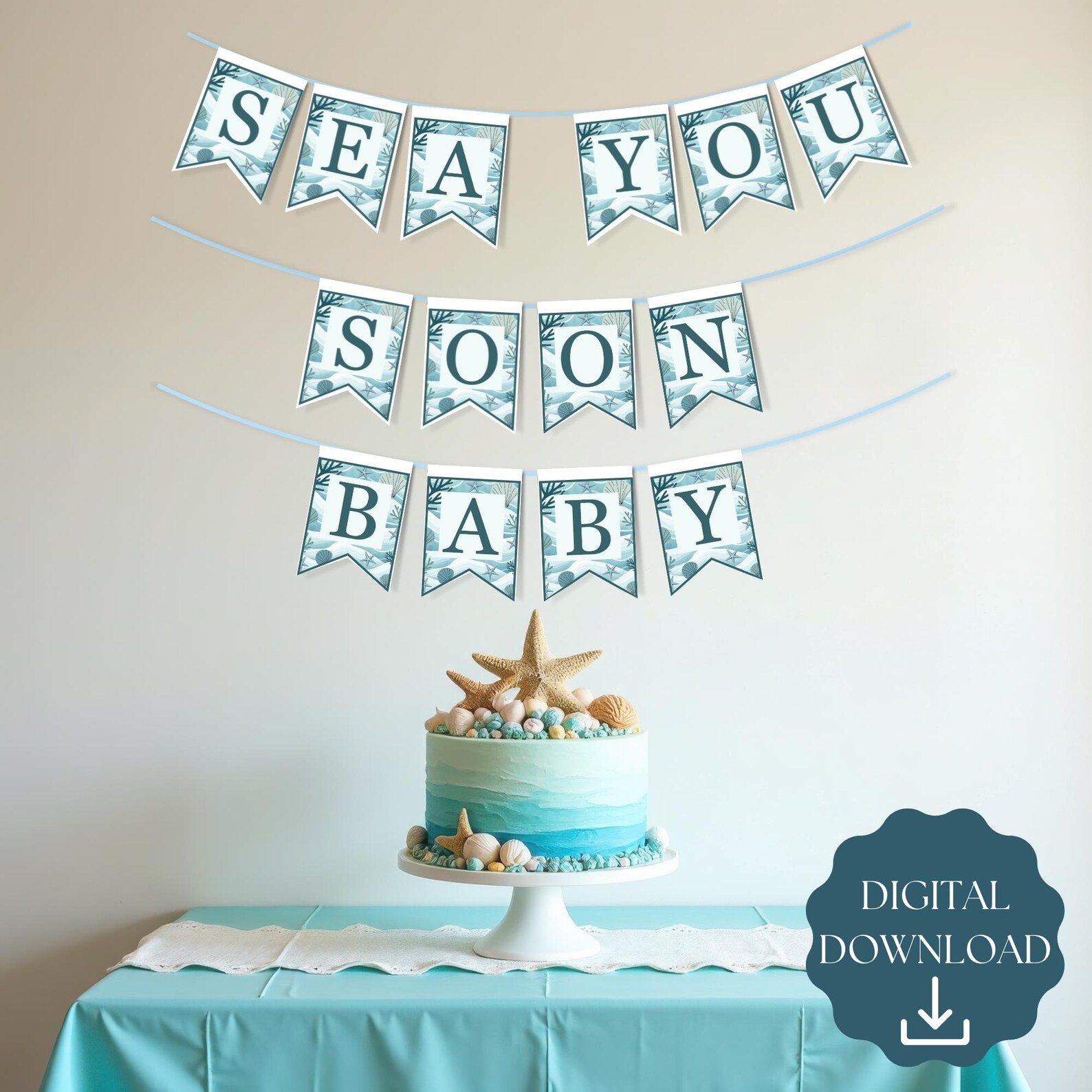 Sea You Soon Baby Shower Banner: Ocean Theme Printable (PDF Download - Etsy