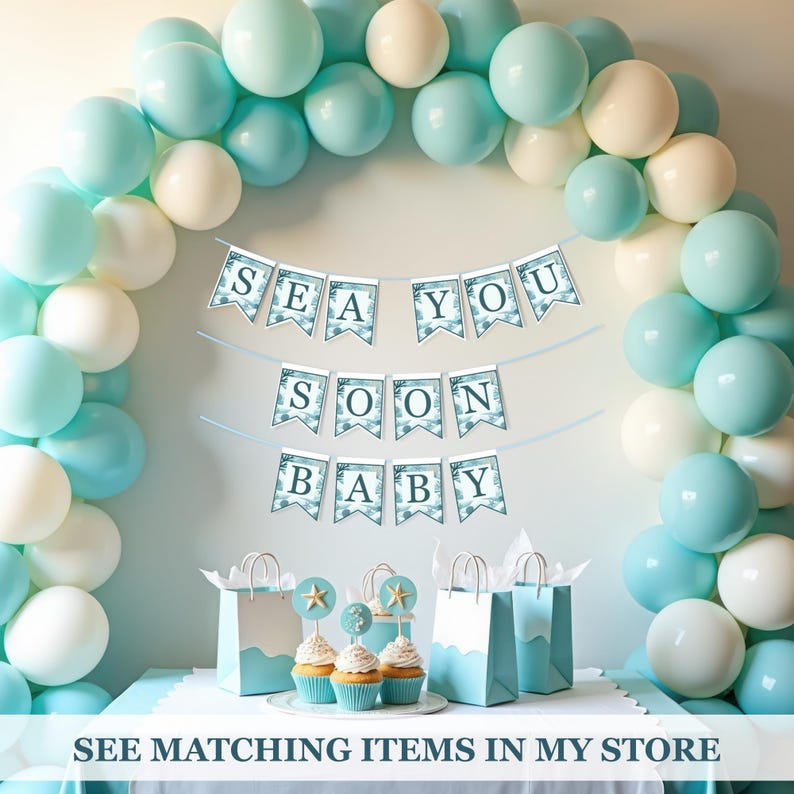 Sea You Soon Baby Shower Banner: Ocean Theme Printable (PDF Download - Etsy