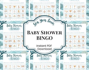 Jeu de bingo pour baby shower océan : 30 cartes uniques (PDF imprimable en téléchargement A4/US Letter)