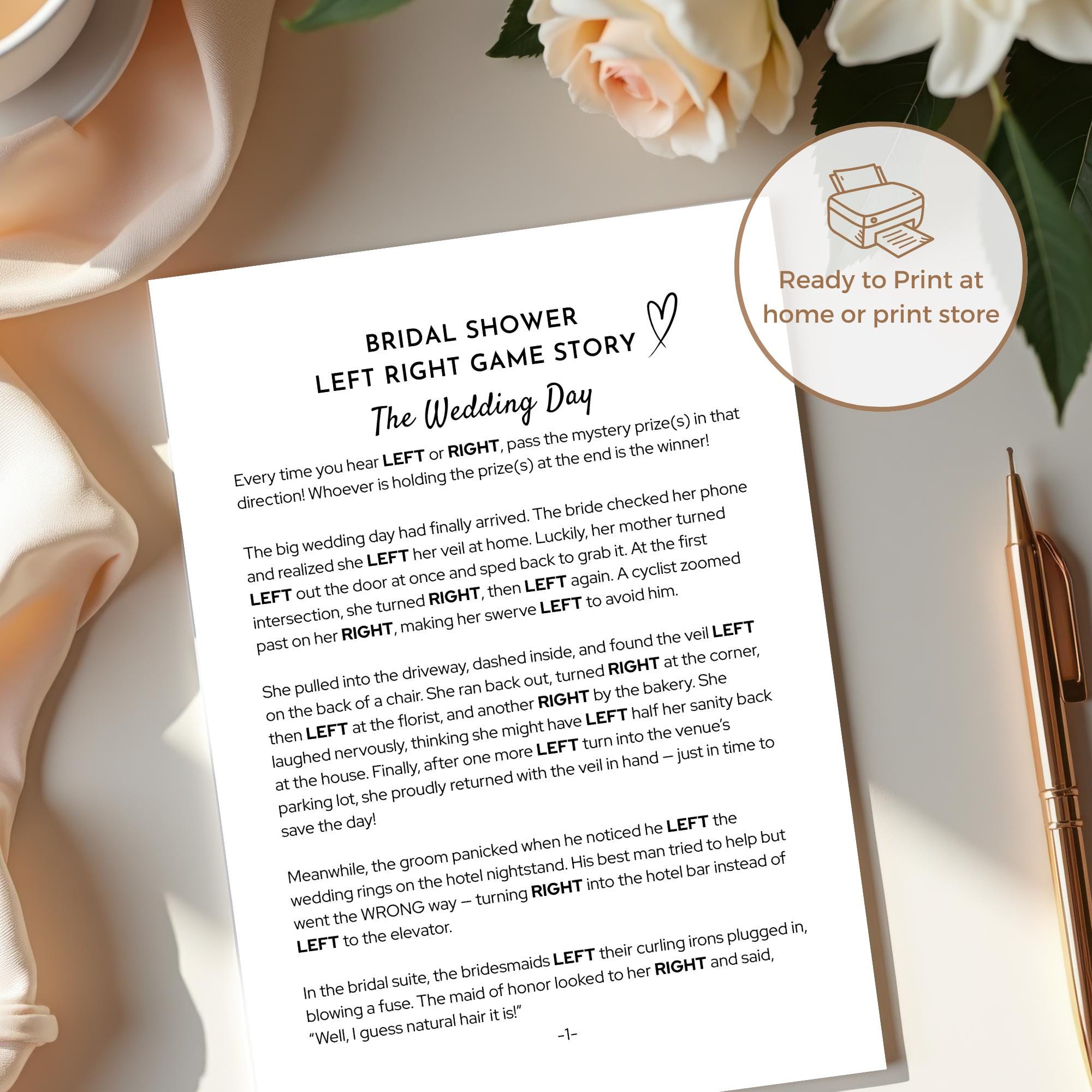 Bridal Shower Riddles Pdf Funny Bridal Shower Left Right Game: Hilarious Story (printable PDF) - Etsy