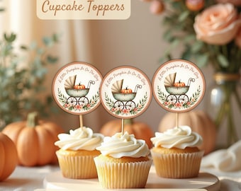 Kürbis-Babyparty-Kuchendeckel | Vintage Kinderwagen Design (Digitaler Download)