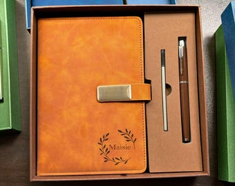 Personalized A5 Faux Leather Writing Journal Gift Set