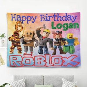 カスタムRoblox誕生日パーティーバナーデコレーション、Roblox誕生日パーティー用品バナー＆ポスターのカスタマイズ、子供の誕生日パーティー用品