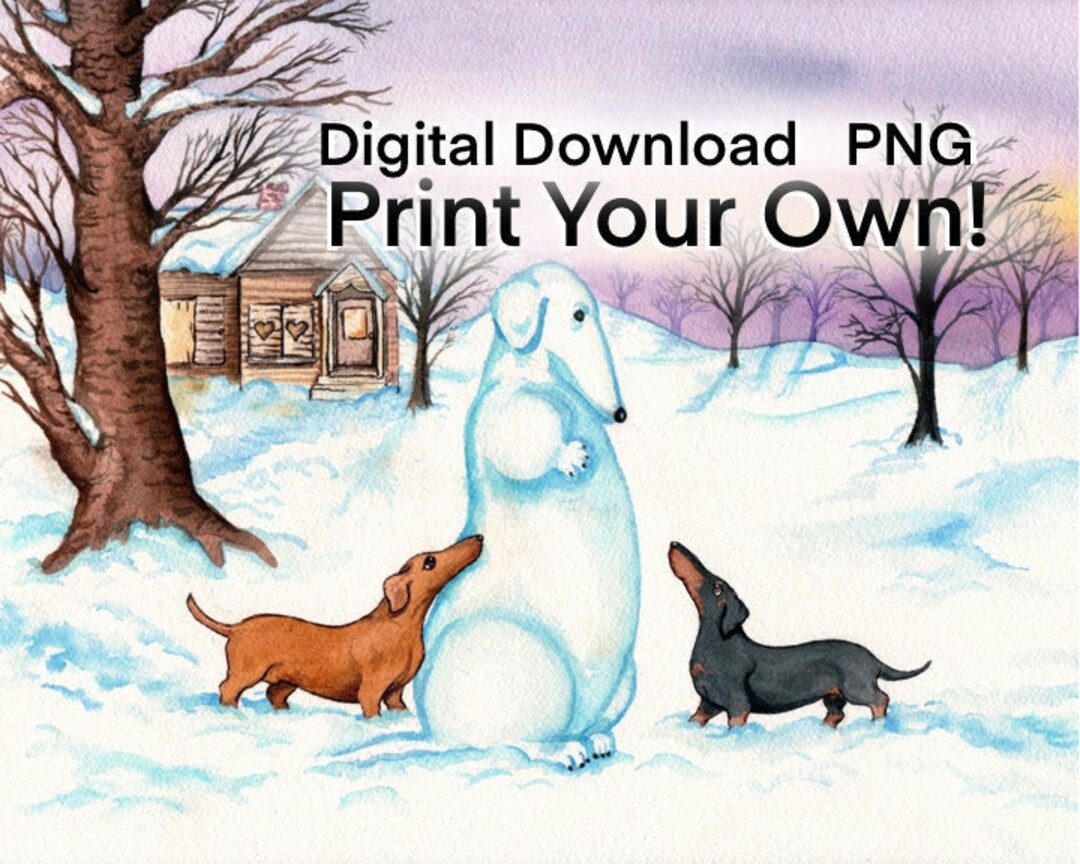 Dachshund Christmas Card Digital Download Wiener Dog Winter Print Your