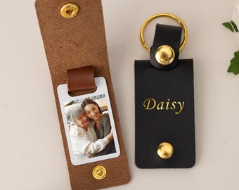 Personalised Photo Keychain for Her, Vegan Leather Photo Keychain, Mother's Day Gift for Her, Birthday Christmas Gift for Mum Grandma Nanny