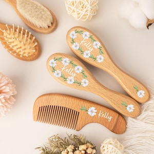 Custom Flower Baby Hairbrush, Baby Name Brush, Baby Shower Gift, Baby Keepsake Gift, Christening Baby Girls Christmas Gift, New Parents Gift