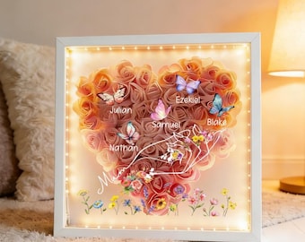 Marco de fotos personalizado con rosas y mariposas, marco floral personalizado con nombre, regalo para mamá, abuela o nana, recuerdo floral para el Día de la Madre, decoración para el hogar para ella.