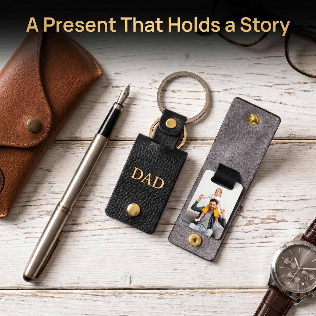Custom Photo Leather Keychain: Father's Day Gift, Gift for Husband