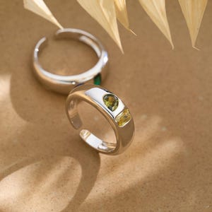Duo Birthstone Dome Ring • Toi et Moi Gemstone Ring • Adjustable Open Ring • Personalized Gift For Her