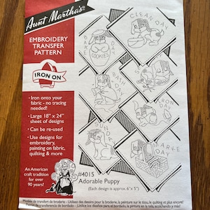 Aunt Martha’s Vintage Embroidery Transfer Pattern Collection #4015 Adorable Puppy