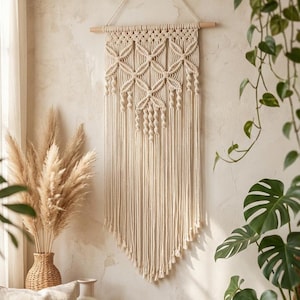 Arazzo da parete in macramè boho – Decorazione da parete con frange in misto cotone, grande decorazione in tessuto fatto a mano per camera da letto e soggiorno
