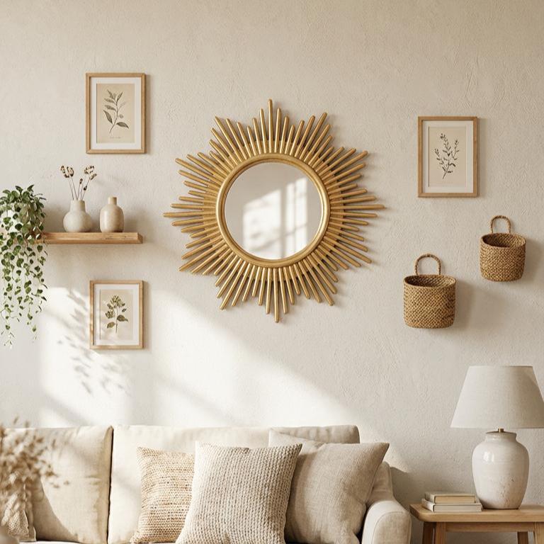 SYLUOQP Mirror De Pared De Sol 3D Redondo Para Decoración De Pared Decorativa Espejo Dorado, Regalo De Mujer Y Mamá,70cm