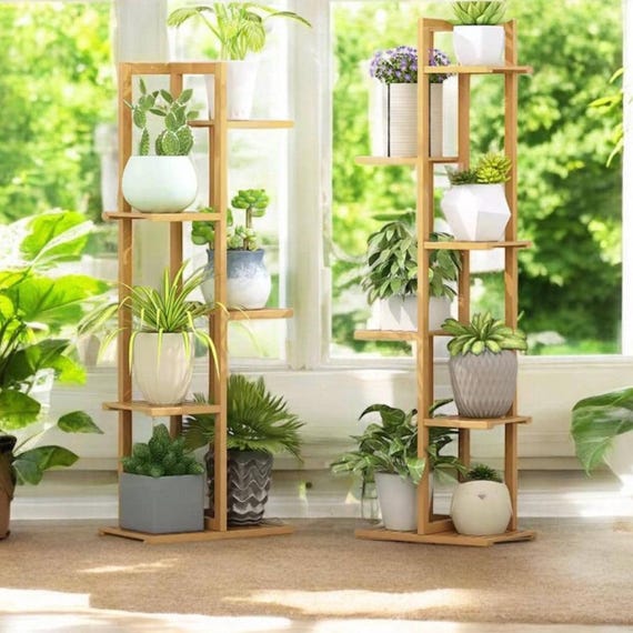 VIVOSUN 40 in. Tall Indoor/Outdoor Bamboo Wood 6 Potted Plant Stand (5-Tired) wal-PS011J - The Home Depot