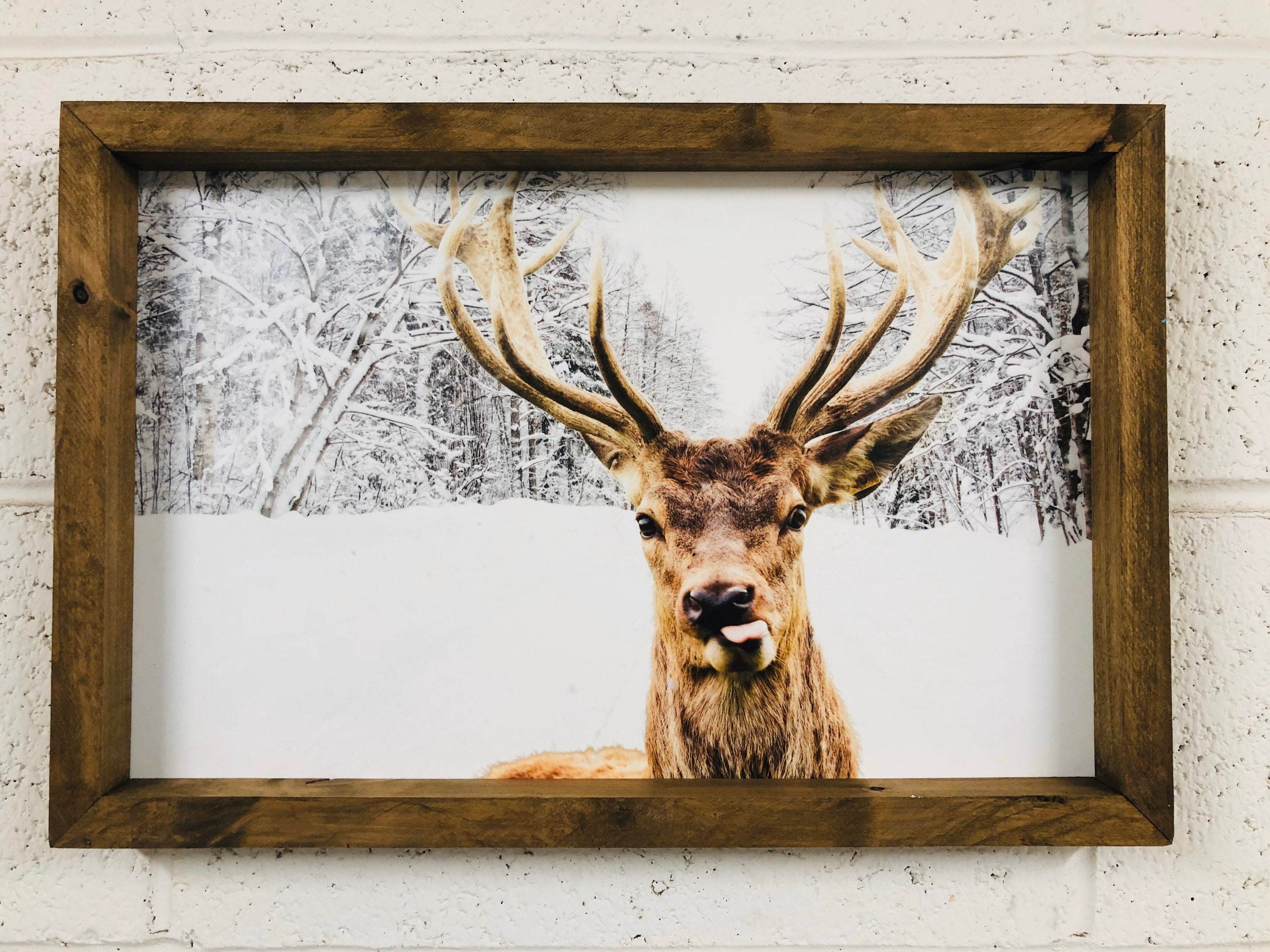 Winter Deer print with wooden frame picture wall art wall Etsy