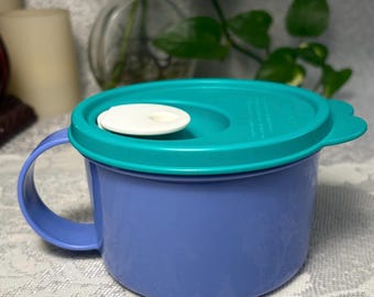 Vintage Tupperware Soup Mug and Lid -  Blue Retro Kitchen