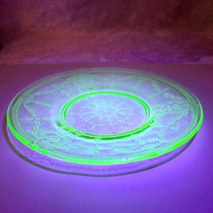 Vintage Uranium Glass Plate - Small Cameo Ballerina Pattern Dessert Plate