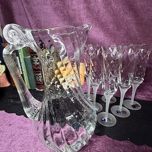 Vintage Romanian Lead Crystal Champagne Flutes - Frosted Swirl Stem, Set of 6