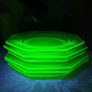 Uranium Glass Octagon Plate – Green Glow Display Dish