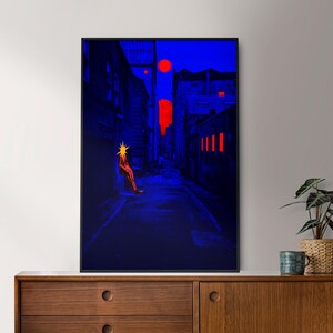 Surreal Night Cityscape Art Print: Retro Noir Urban Design (Digital Download)