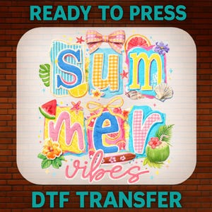 Transfert DTF Summer Vibes, patch en chenille style été, décalcomanie de fausse broderie pour chemise, prêt à poser