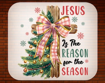 Jesus Is The Reason For The Season DTF Transfer, Christian Christmas Cross Sublimation Ready to Press,