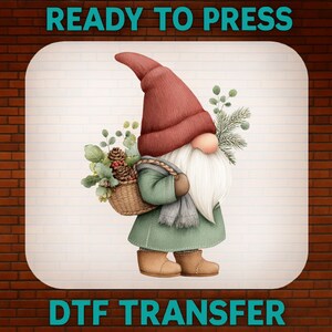 Watercolor Christmas DTF Transfer, Gnome With Basket Ready To Press, Christmas Shirt Decal, Heat Press DTF, Christmas Print, Merry Christmas