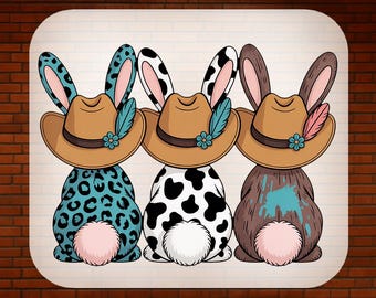 Western Easter Bunnies DTF Transfer, Cowboy Hat, Leopard Cow Print Bunny Heat Press,