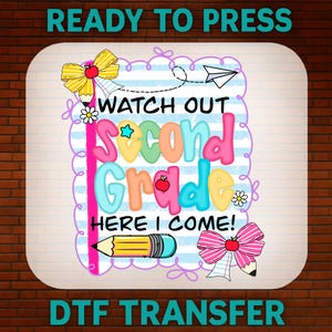 Coquette Second Grade Back to School DTF Transfer, First Day of School Ready to Press, Bulk Dtf, DTF Gang Sheet School Heat Transfer