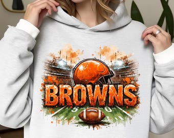 ブラウンズフットボール昇華クリップアートPNG：Tシャツ、ステッカー、マグカップ、フレーム、タンブラーに使用可能（デジタルダウンロード）