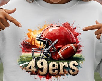 Clipart a sublimazione del football dei 49ers in formato PNG: da utilizzare per magliette, adesivi, tazze, cornici, bicchieri (download digitale)