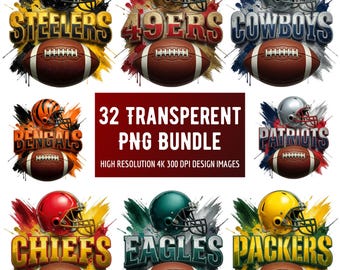 32 Football Clipart PNG Bundle: Use for T-shirt, Stickers, Mug, Frame, Tumbler (Digital Download)