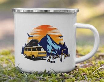 LIVE GRATIS Van Life VANAGON Emaille Camping Wandelen Mok Cadeau