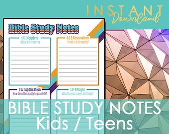 BIBLE STUDY NOTES Retro / soap / Teens / Kids / Printable