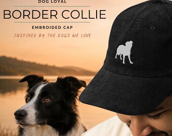 Gorro de pana bordado con Border Collie / Gorra de Border Collie / Gorro para amantes de los perros / Gorra de béisbol de pana vintage / Regalo para amantes del Border Collie