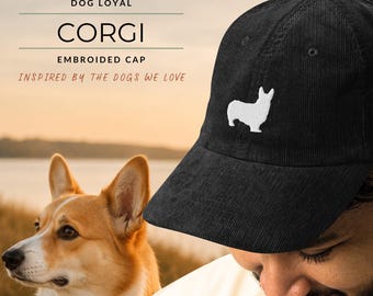 Bonnet brodé en velours côtelé Corgi | Casquette Corgi | Chapeau pour amoureux des chiens | Casquette de baseball vintage en velours côtelé | Cadeau corgi