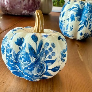 Chinoiserie Pumpkin: Blue & White Decoupage Fall Decor, Coastal Thanksgiving