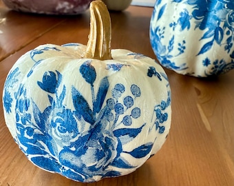 Citrouille chinoise : décoration d'automne découpée bleue et blanche, action de grâces côtière
