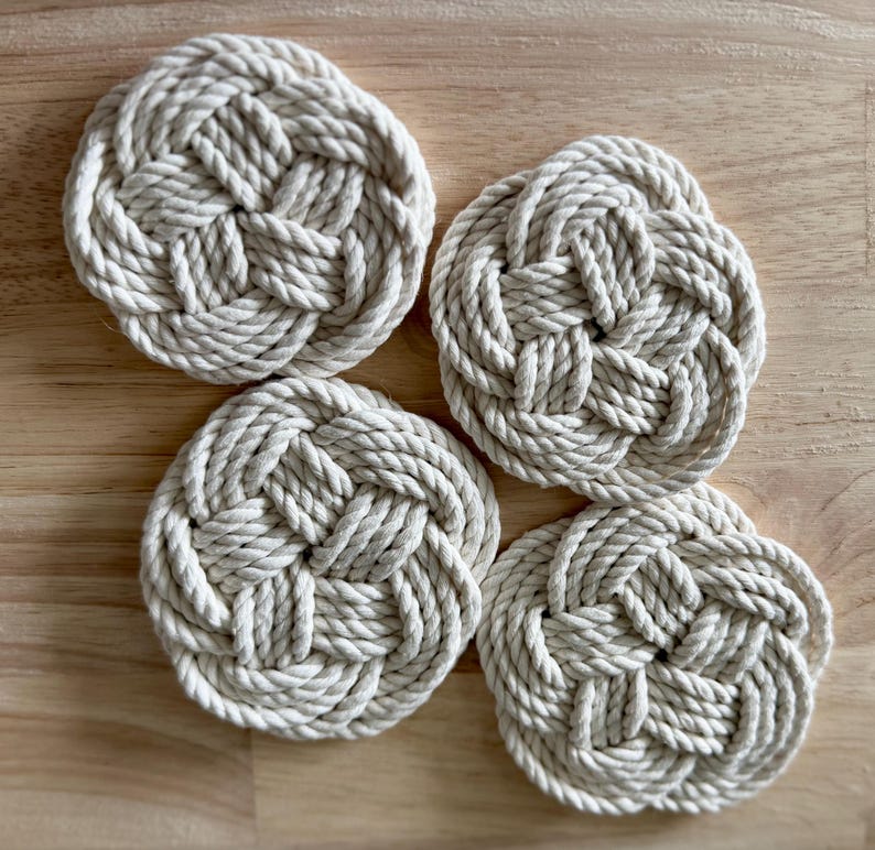 Nautical Rope Knot Coasters (set of 4): Handmade Coastal Decor - Etsy