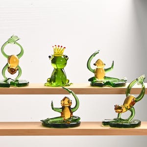 Hand Blown Glass Frog Figurines, Crown Prince, Yoga Poses, Animal Art