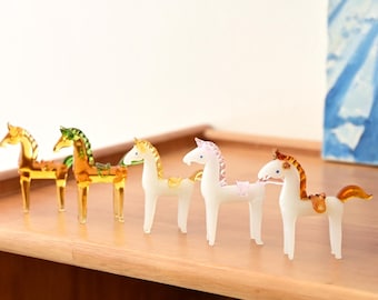 Handmade Glass Pegasus Figurines Set, Mini Mythical Horse Decor