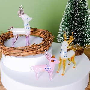 Glass Reindeer Figurine | Cute Deer Sculpture | Mini Animal Art | Winter Shelf Decor | Handmade Xmas Gift | Nordic Holiday Ornament