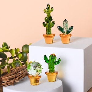 Handmade Mini Glass Cactus – Desk Decor, Plant Lover Gift