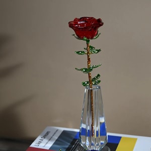 Blown Glass Red Rose | Hand Engraved Crystal Flower Keepsake