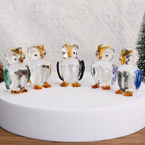 Handmade Mini Figurine | Handmade Glass Owl Figurine | Glass Owl Desk Decor | Soluble Glass Animal Sculpture | Gift for Owl Lovers|